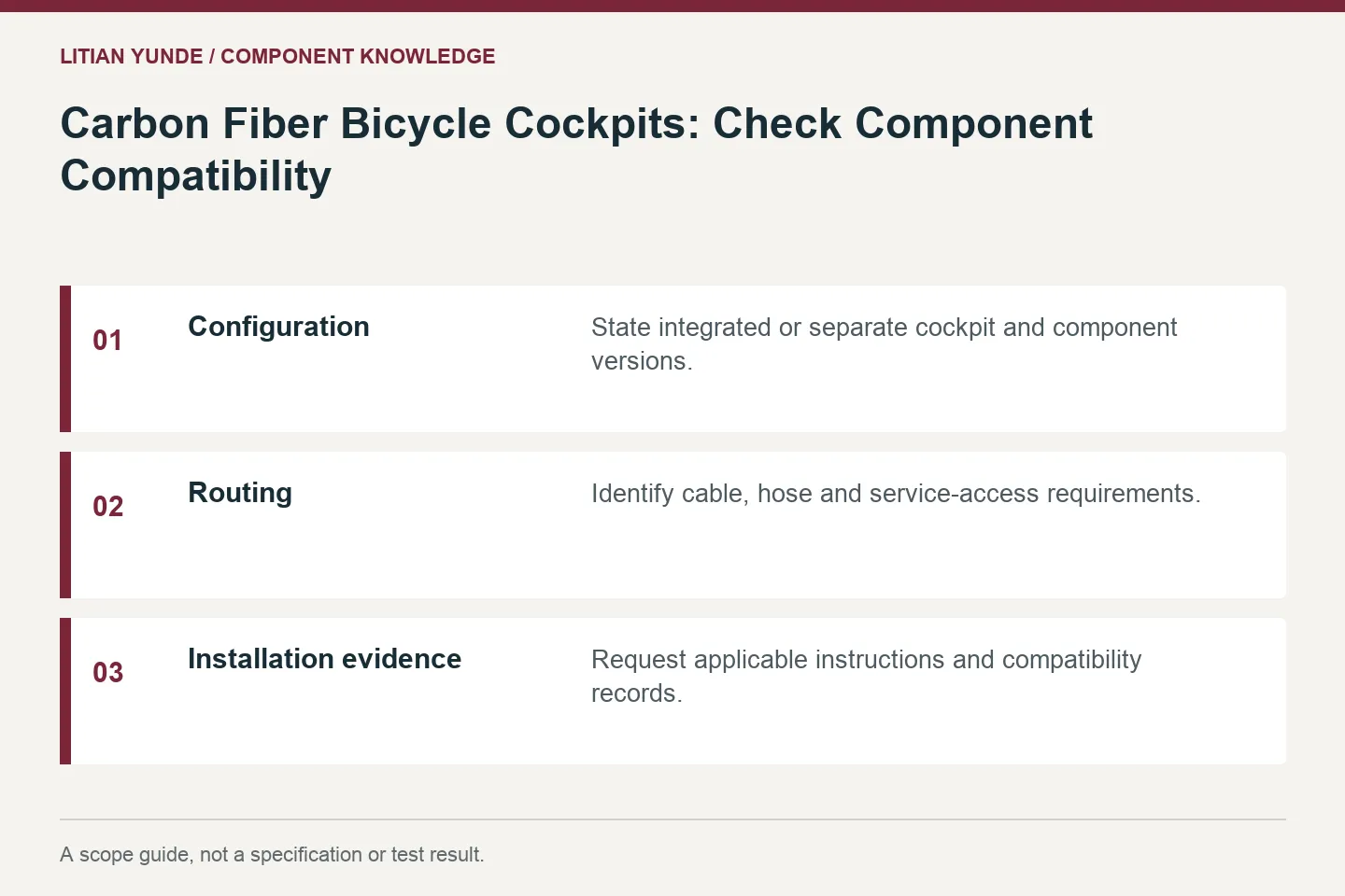 Scope guide: Configuration: State integrated or separate cockpit and component versions.; Routing: Identify cable, hose and service-access requirements.; Installation evidence: Request applicable instructions and compatibility records.