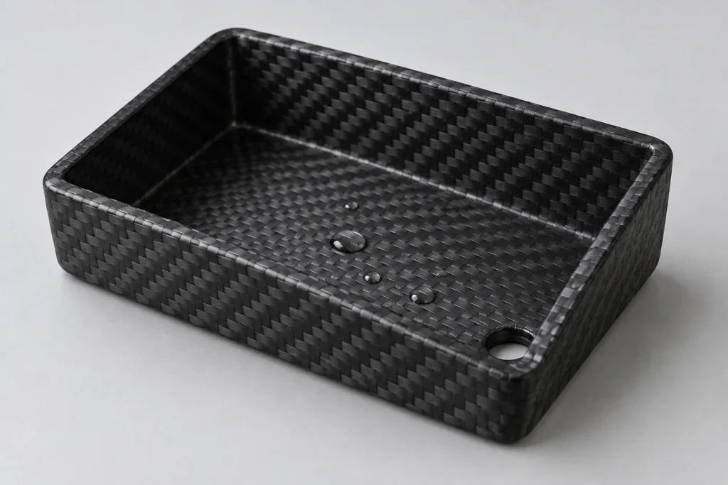 Concept illustration of Carbon Fiber Protective Covers: Review Drain Paths in the Installed Position
