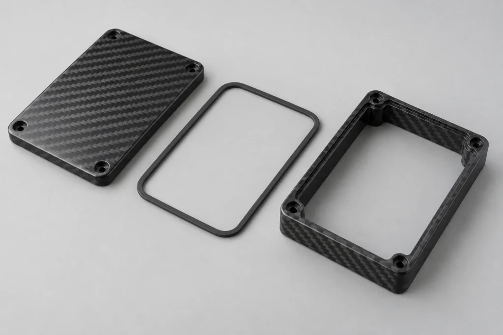 Illustrazione concettuale delle coperture in fibra di carbonio con guarnizioni: definizione delle condizioni di compressione in fase di installazione