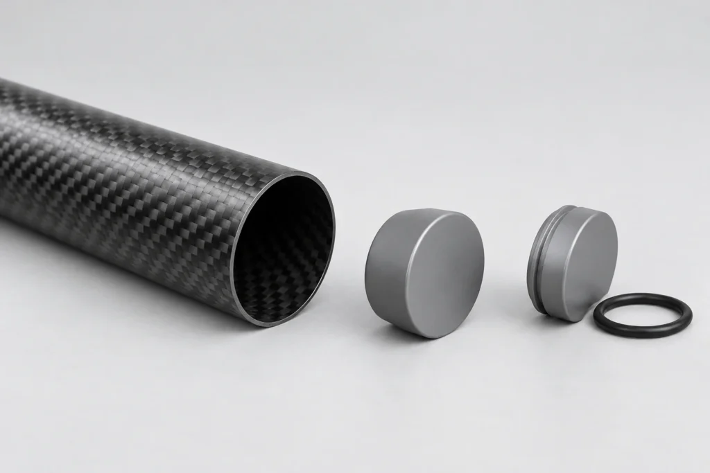 Concept illustration of End Caps for Carbon Fiber Tubes: Separate Closure, Retention and Sealing
