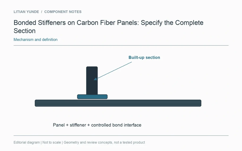A stiffened panel is a built-up section with a bond interface.