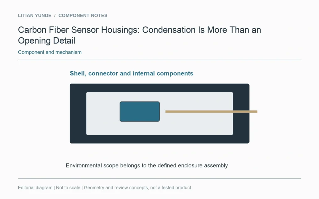 The housing, connector and internal components form an identified enclosure assembly.