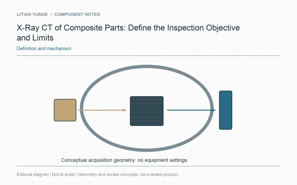 Conceptual CT acquisition geometry only; no equipment capability or settings are specified.