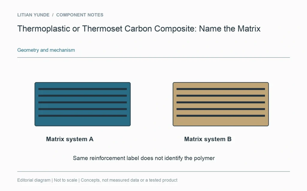 Carbon reinforcement can appear in different matrix systems; the fibre label does not identify the polymer.