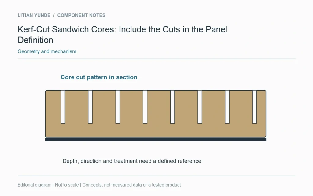 Cuts in a core allow a represented change of shape; geometry is conceptual and not a process specification.