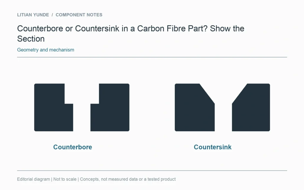 A cylindrical counterbore and conical countersink have different seating geometries.