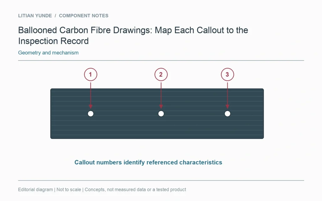 Numbered drawing callouts map to individual inspection characteristics, not automatic pass marks.
