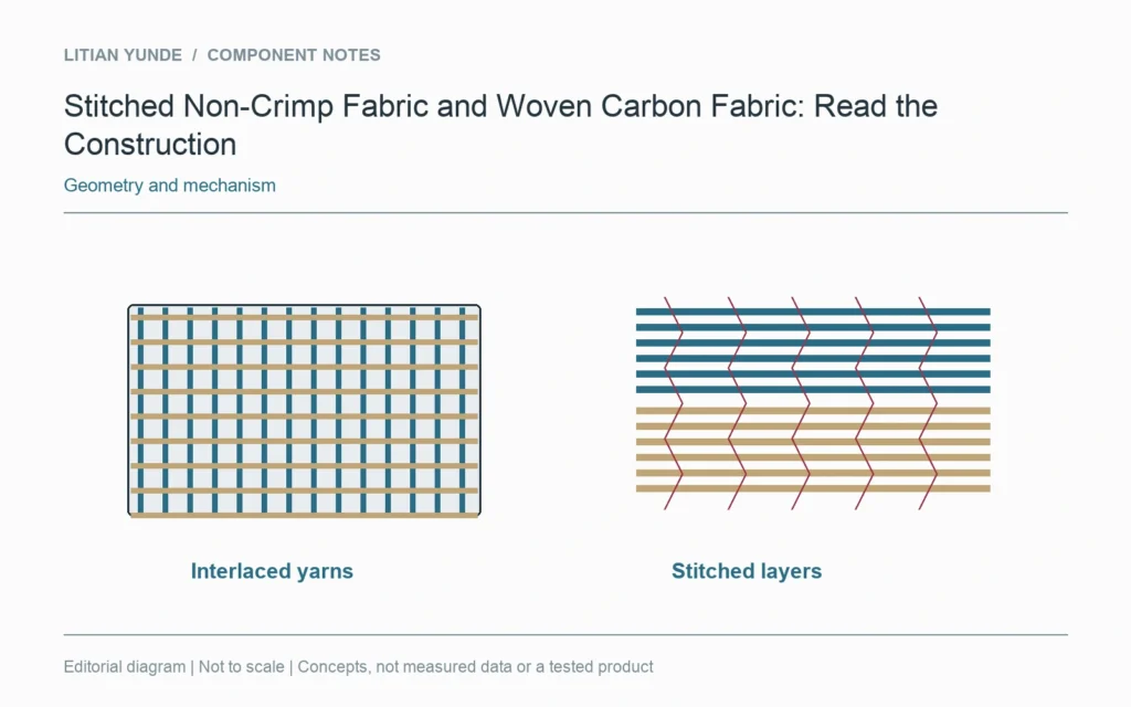 Interlaced yarns and stitched directional layers are different conceptual reinforcement constructions.