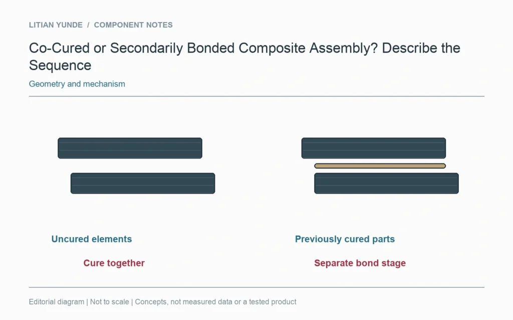 Joining uncured elements and bonding previously cured elements occupy different process sequences.