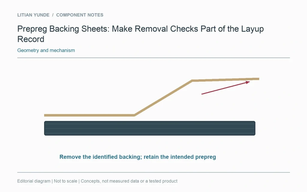 The removable backing sheet separates from the prepreg; it is not part of the intended laminate.