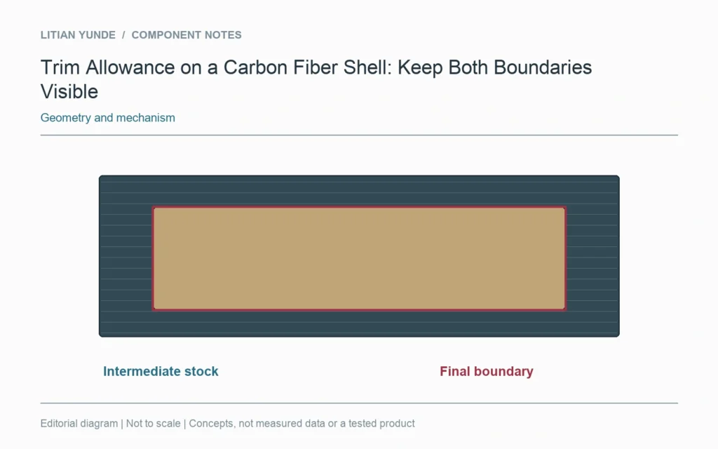 The moulded allowance surrounds a separate finished-component boundary.
