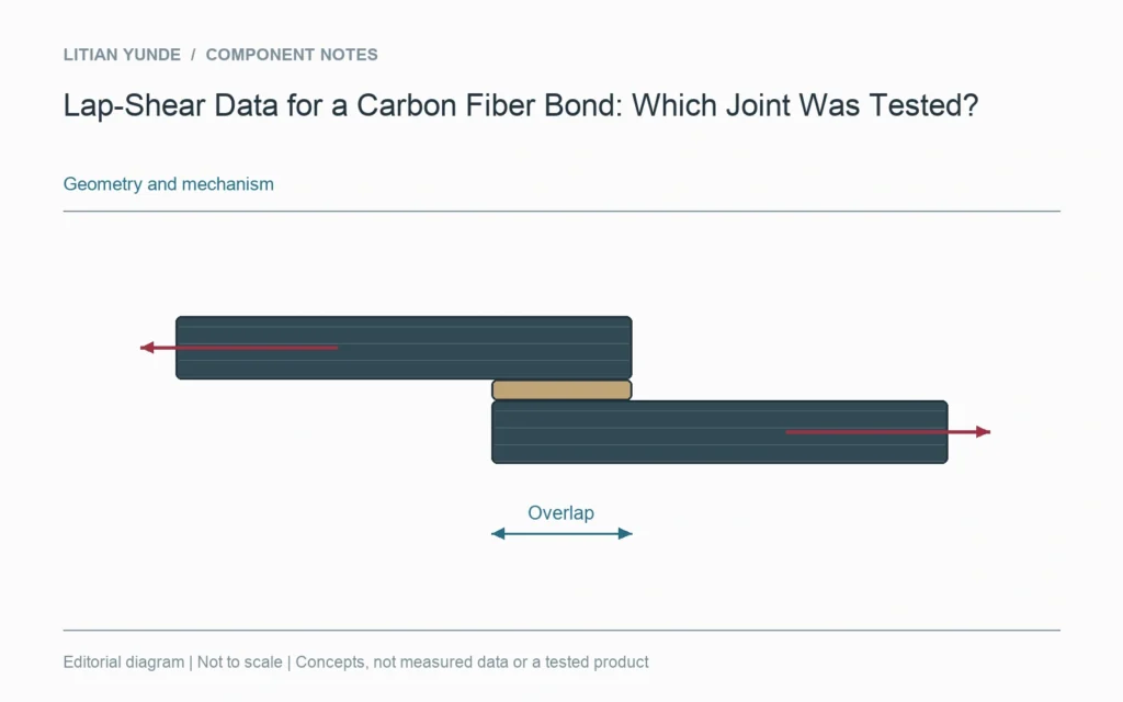 The overlap specimen contains two adherends and an adhesive interface; the diagram is not a load result.