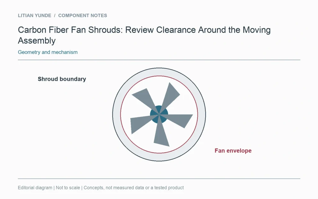 The fan envelope, shroud boundary and their shared position references form the clearance review.