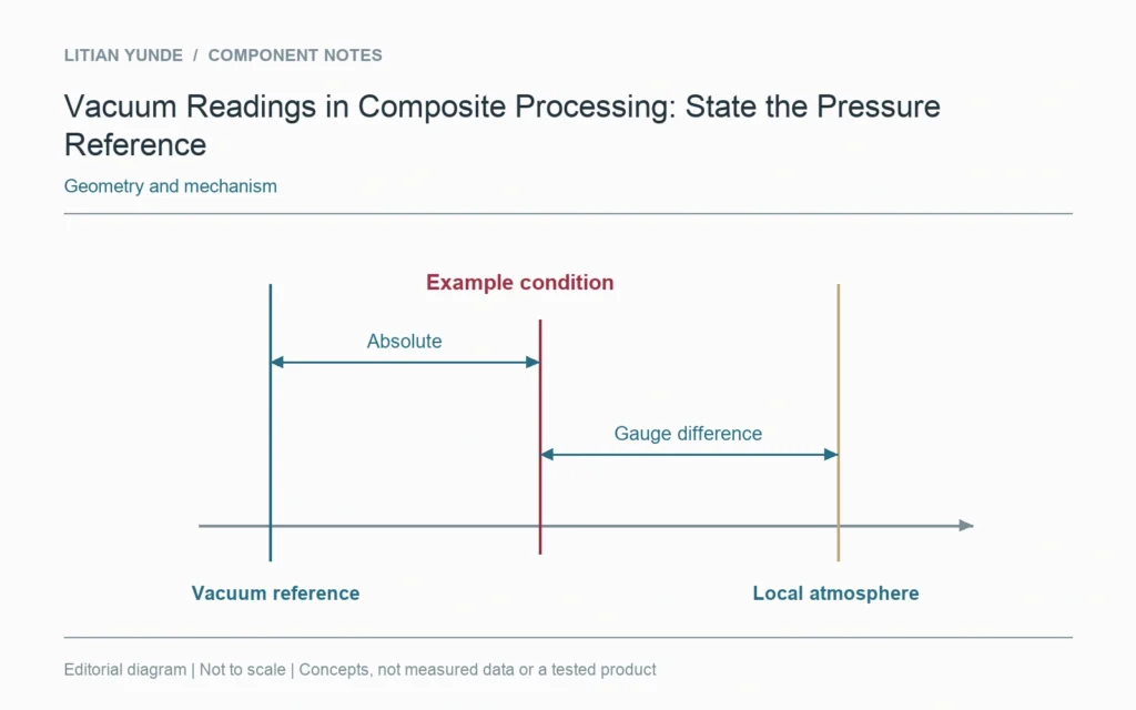 Atmospheric and vacuum reference points give different labels to a conceptual pressure condition.