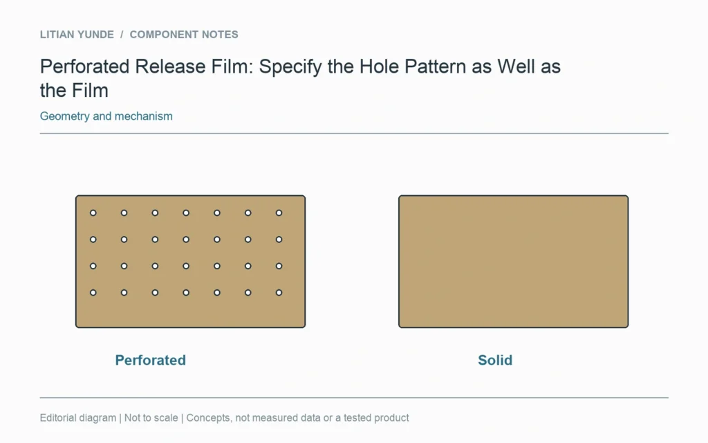 Perforated and solid sheets are different conceptual release-film arrangements.