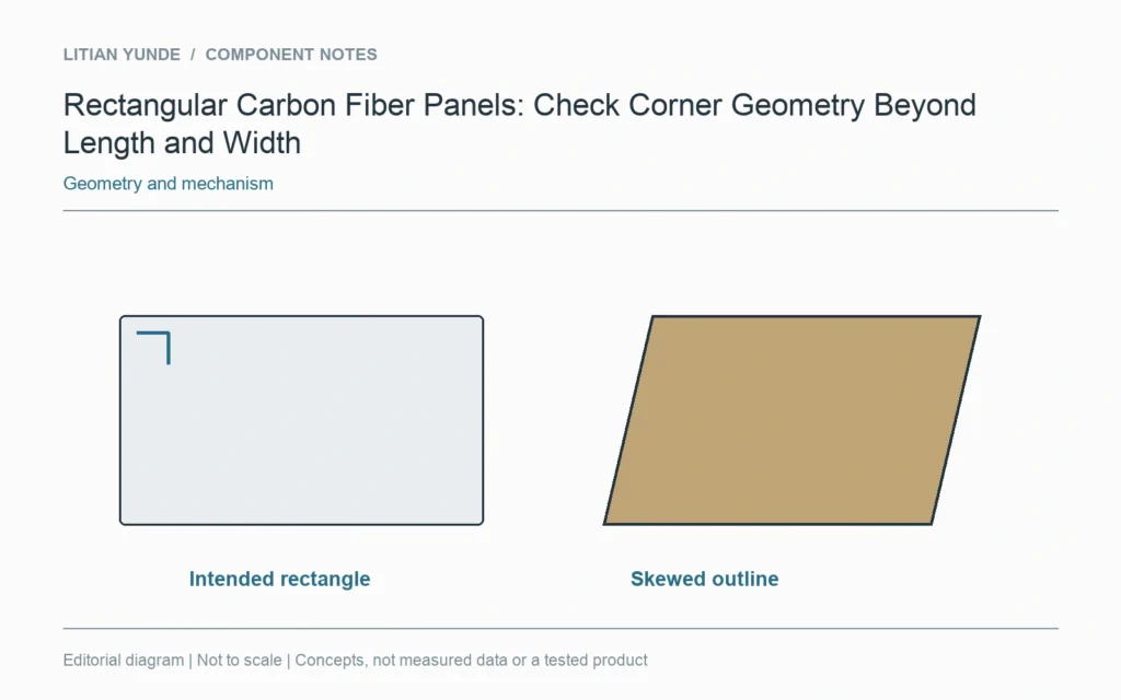 A rectangular outline and a skewed four-sided outline illustrate why side-length labels do not define all corner relationships.