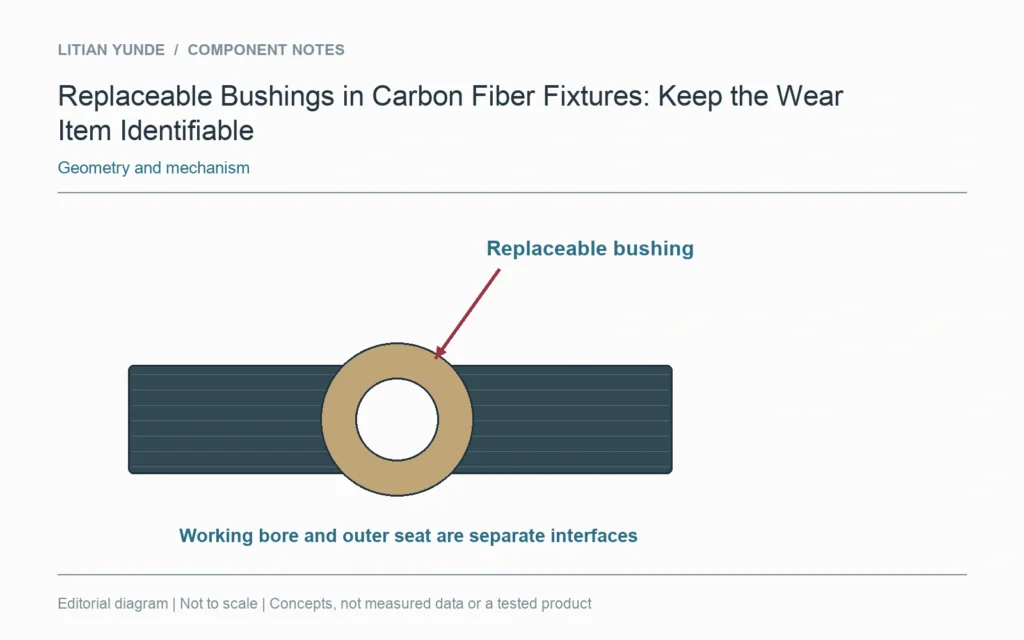 A removable bushing has a working bore and a separate seating interface in the fixture body.