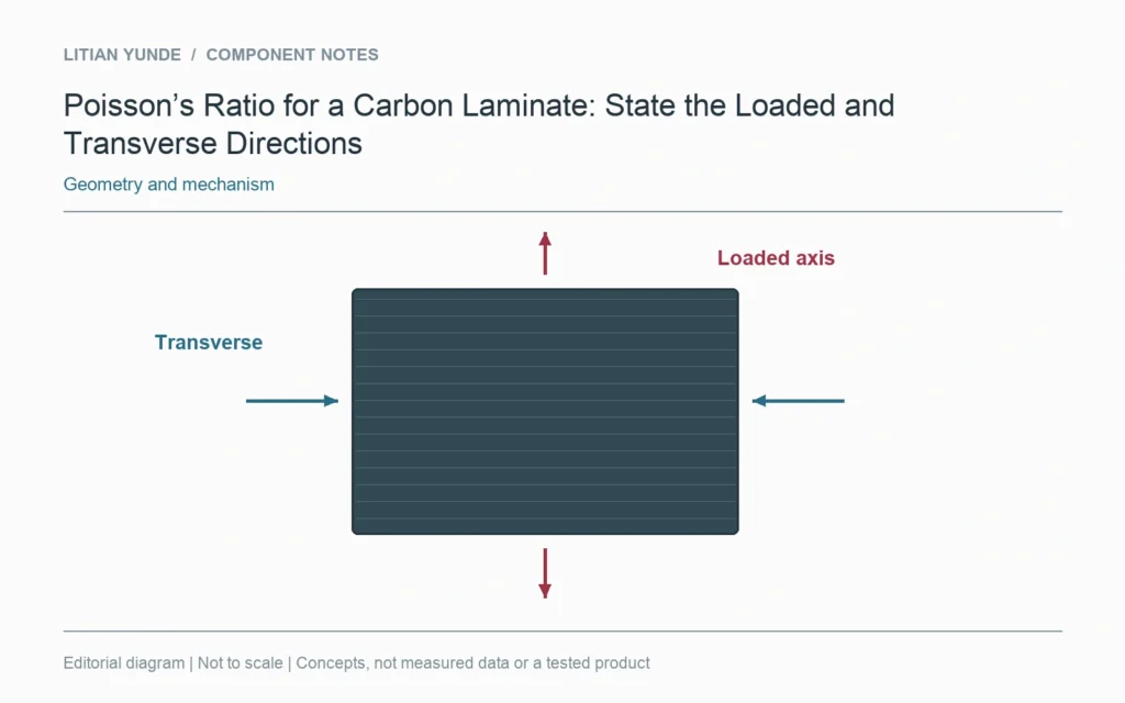 Longitudinal loading and transverse strain occupy separately labelled axes on a conceptual specimen.