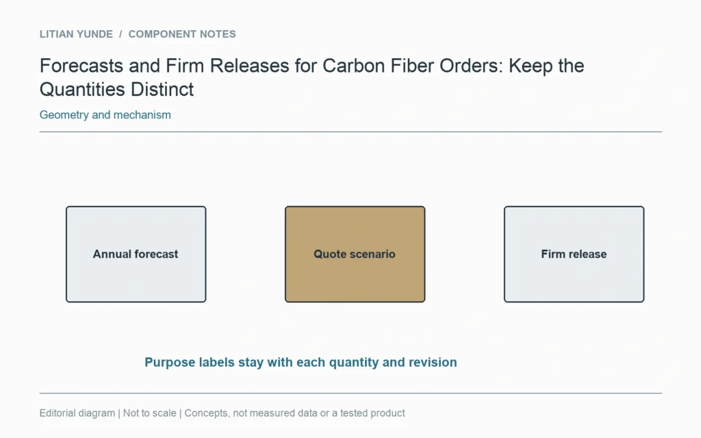 Forecast, quotation scenario and firm release are separately labelled quantities in a planning record.